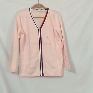 NWT Women's L Tommy Hilfiger lightweight sweater in pink with navy/red stripes